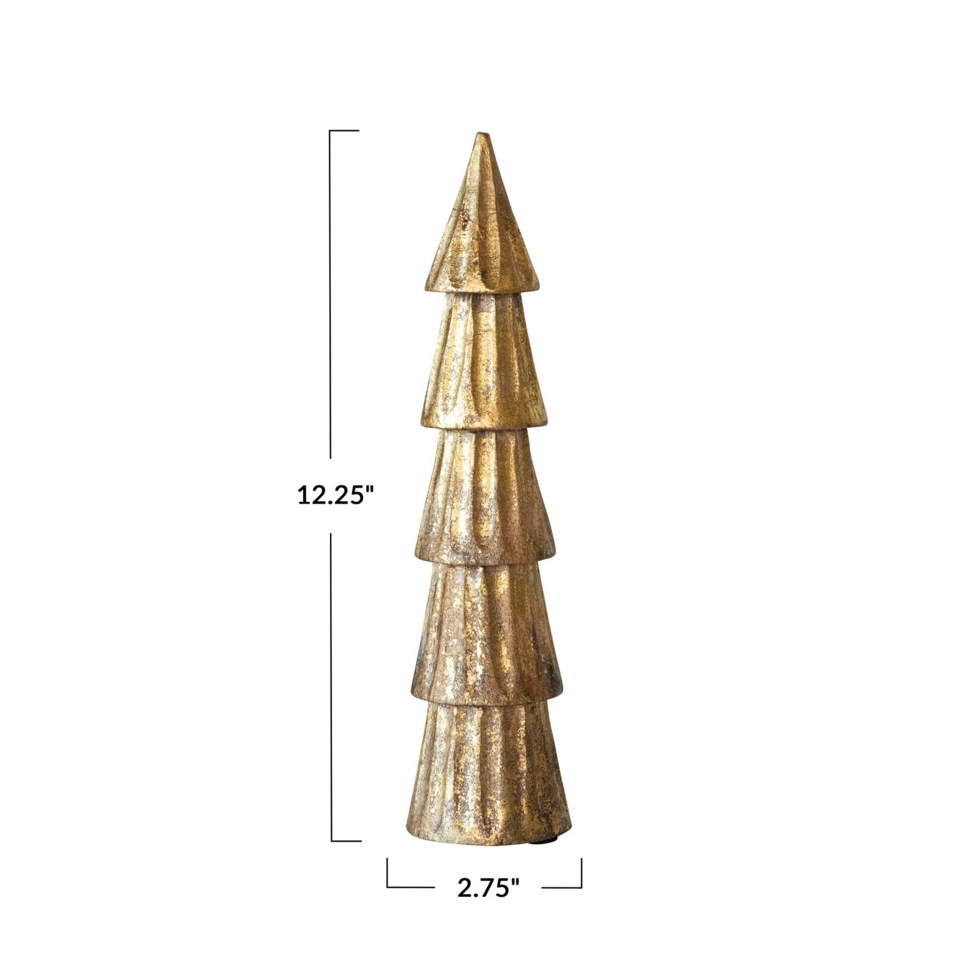 Hello Honey® 12.25" Tall Carved Mango Wood Tree with Rubbed Gold Foil Finish